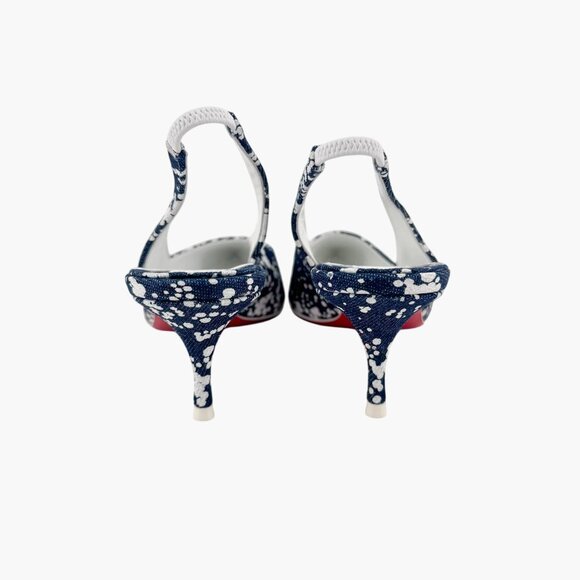 Christian Louboutin Kate Slingback 55 Pumps Blue Denim Size 37 US 7 Kitten Heels - Picture 7 of 14